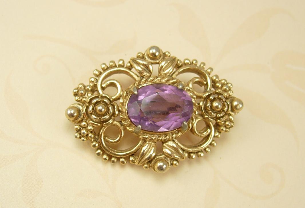 Vintage Victorian brooch PURPLE open back stone Rich detail