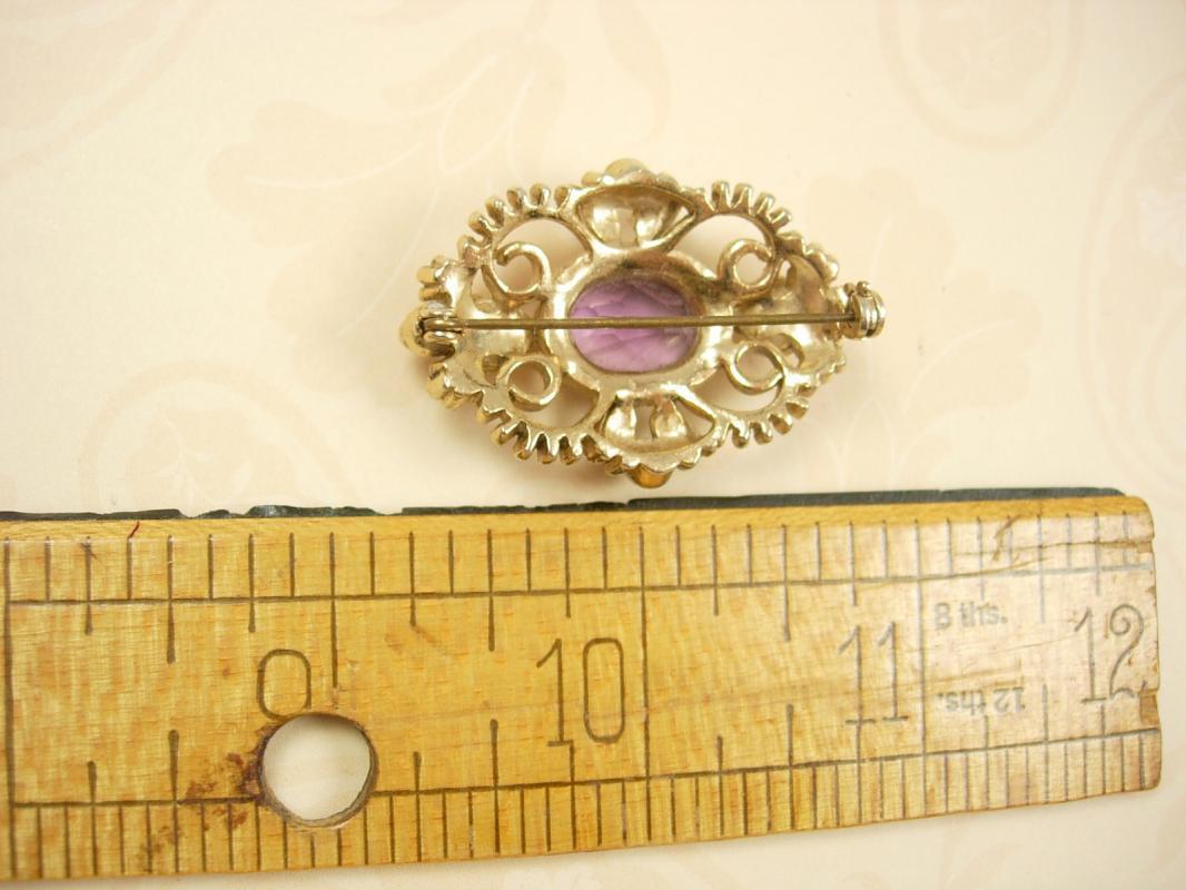 Vintage Victorian brooch PURPLE open back stone Rich detail