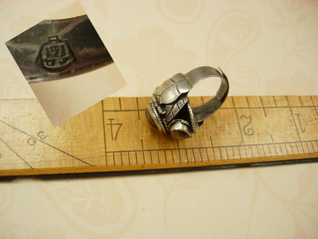 Vintage Art Nouveau sterling tigereye Ring HUGE dramatic setting hallmarked eagle