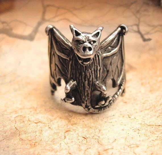 HUGE Halloween FIERCE sterling Gothic Bat Ring SIGNED