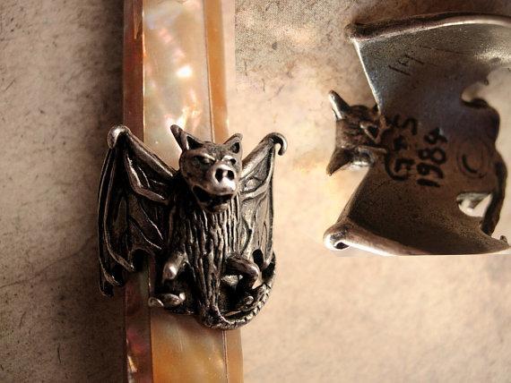 HUGE Halloween FIERCE sterling Gothic Bat Ring SIGNED