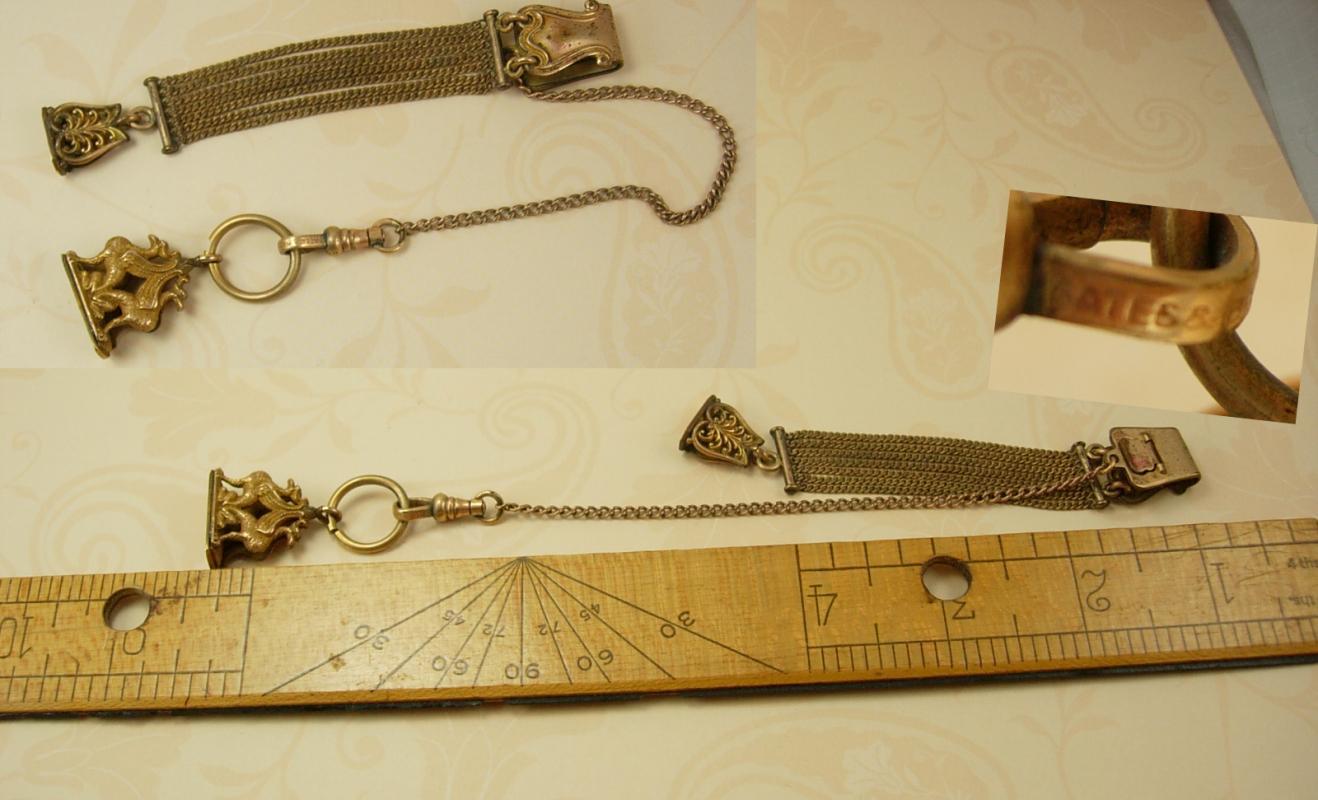 Antique Griffin Mythical Creature watch fob and chain with wax seals