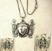 BIG VIntage Hallmarked Scarab Snake necklace Sterling Egyptian revival Detailed back touch marks on front