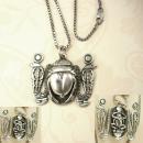 BIG VIntage Hallmarked Scarab Snake necklace Sterling Egyptian revival Detailed back touch marks on front