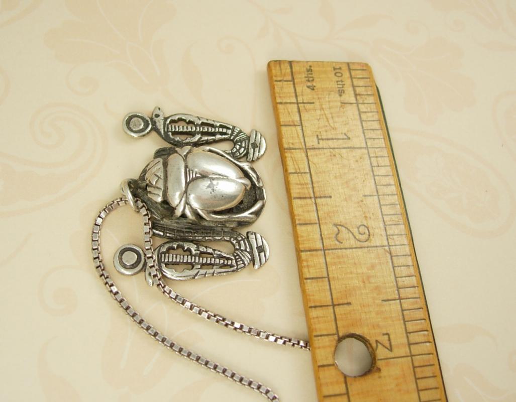 BIG VIntage Hallmarked Scarab Snake necklace Sterling Egyptian revival Detailed back touch marks on front