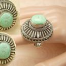 Vintage Sterling Bedouin Ring huge Turquoise Turkish setting Statement ring 20.4 grams