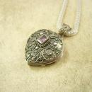 Vintage Amethyst Poison Heart Pillbox necklace locket etruscan pendant sterling