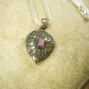 Vintage Amethyst Poison Heart Pillbox necklace locket etruscan pendant sterling