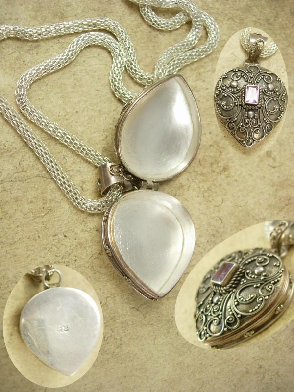 Vintage Amethyst Poison Heart Pillbox necklace locket etruscan pendant sterling