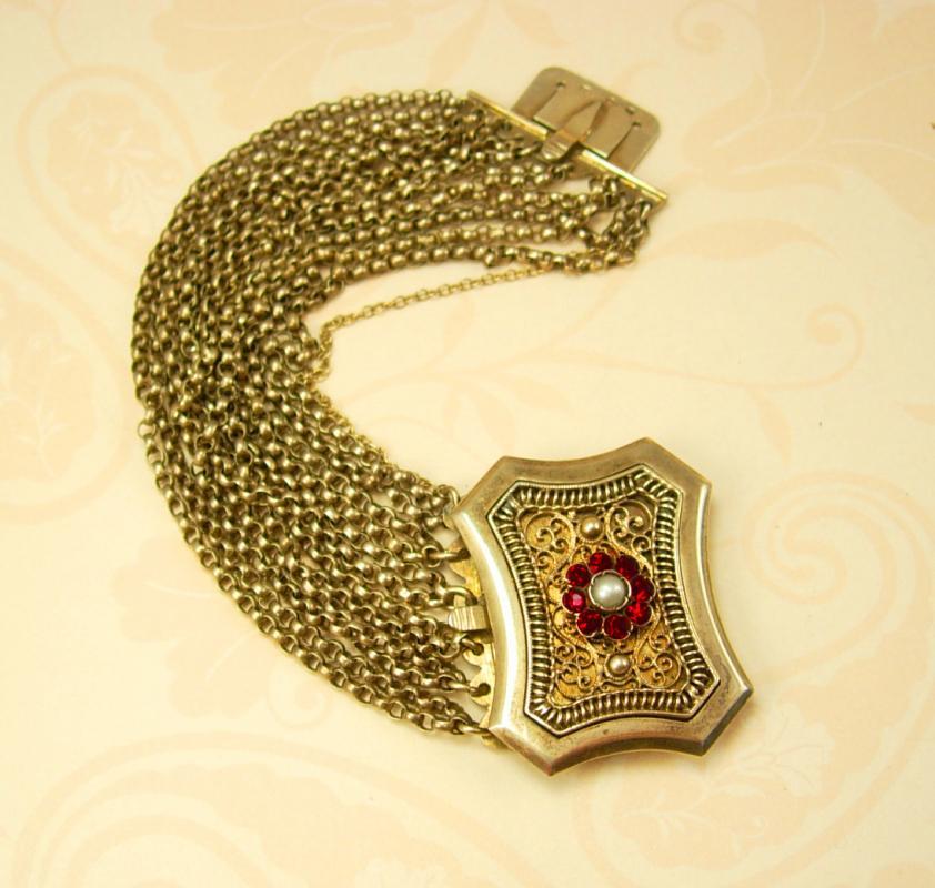 Antique 1800's sterling austro Hungarian Bracelet hallmarked garnets and pearls