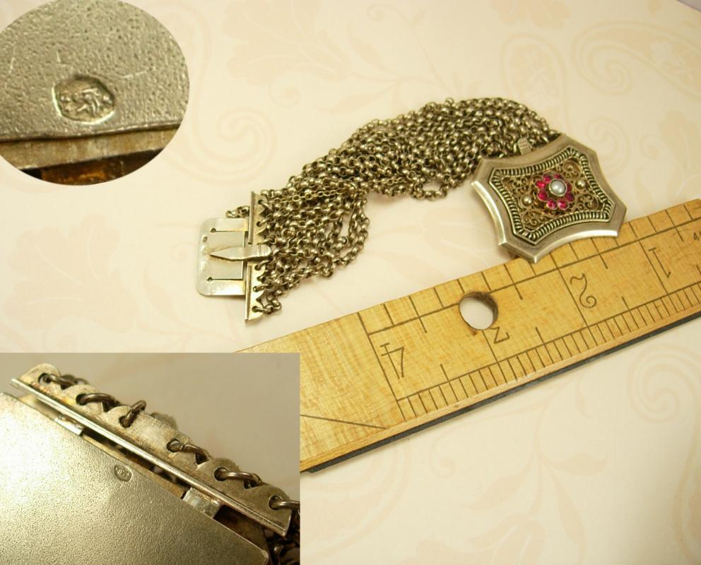 Antique 1800's sterling austro Hungarian Bracelet hallmarked garnets and pearls
