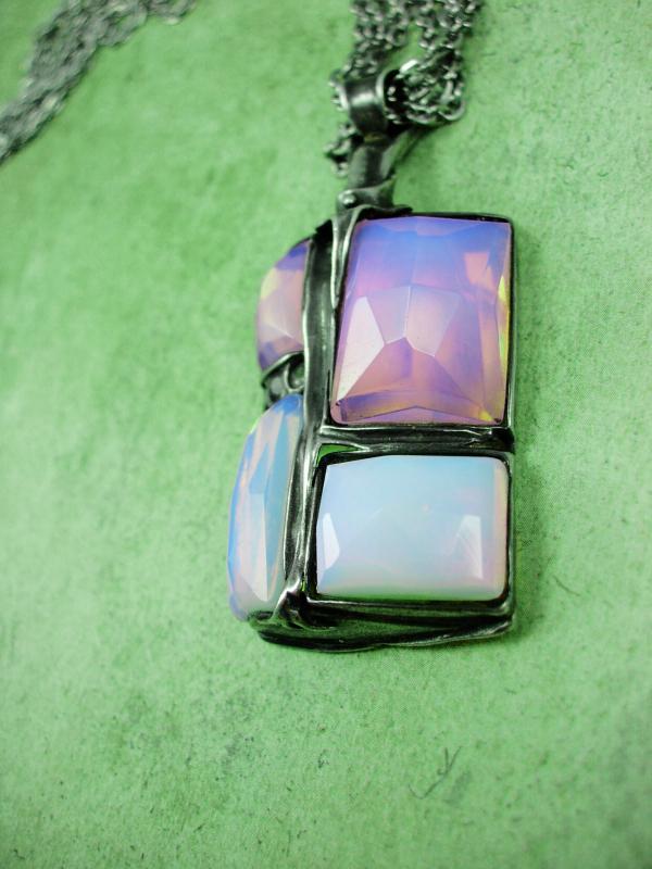 Vintage Mystical Signed Opal sterling huge necklace hand faceted stones Amir Paron