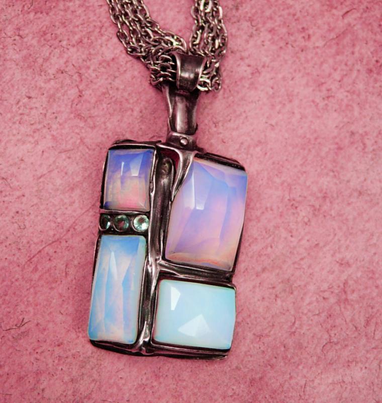 Vintage Mystical Signed Opal sterling huge necklace hand faceted stones Amir Paron