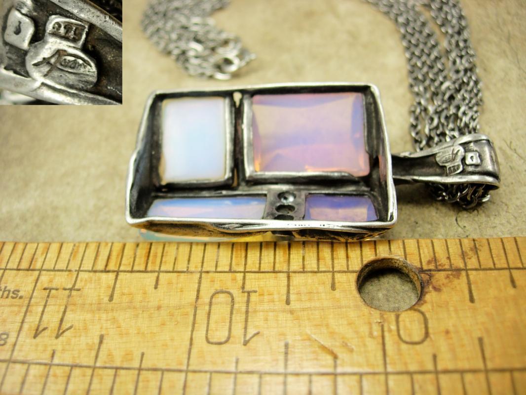 Vintage Mystical Signed Opal sterling huge necklace hand faceted stones Amir Paron