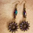 Aurora Borealis Chandelier earrings Iridescent flowers with glass beads