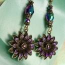 Aurora Borealis Chandelier earrings Iridescent flowers with glass beads