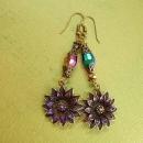Aurora Borealis Chandelier earrings Iridescent flowers with glass beads