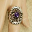 Vintage Mystical amethyst star Etruscan ring Sterling Hand wrought Aquarius birthstone
