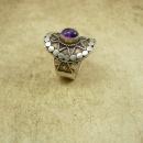 Vintage Mystical amethyst star Etruscan ring Sterling Hand wrought Aquarius birthstone