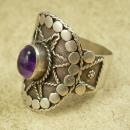 Vintage Mystical amethyst star Etruscan ring Sterling Hand wrought Aquarius birthstone
