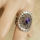 Vintage Mystical amethyst star Etruscan ring Sterling Hand wrought Aquarius birthstone