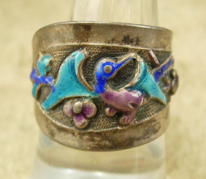 Antique Chinese enamel Bird Ring