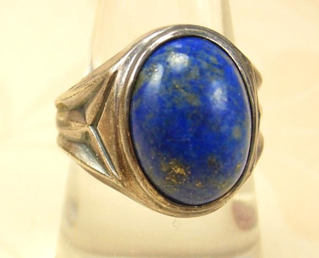 Vintage Deco Lapis Signed Sterling ring Wide settings Size 9 1/2