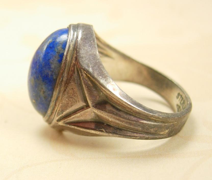 Vintage Deco Lapis Signed Sterling ring Wide settings Size 9 1/2
