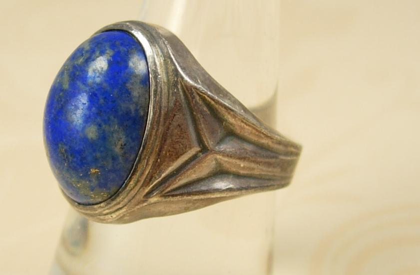 Vintage Deco Lapis Signed Sterling ring Wide settings Size 9 1/2