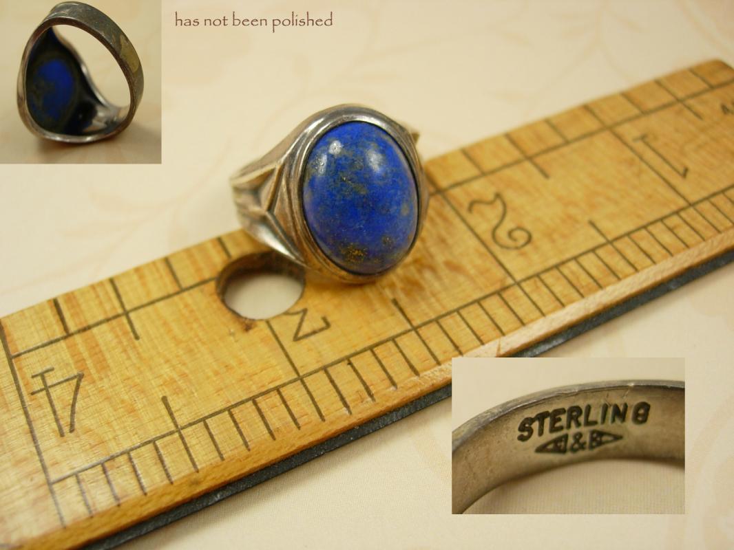 Vintage Deco Lapis Signed Sterling ring Wide settings Size 9 1/2
