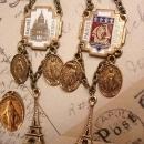 Romantic Paris Enamel Drop earrings with Eiffel Tower and sacred heart medals