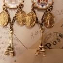 Romantic Paris Enamel Drop earrings with Eiffel Tower and sacred heart medals