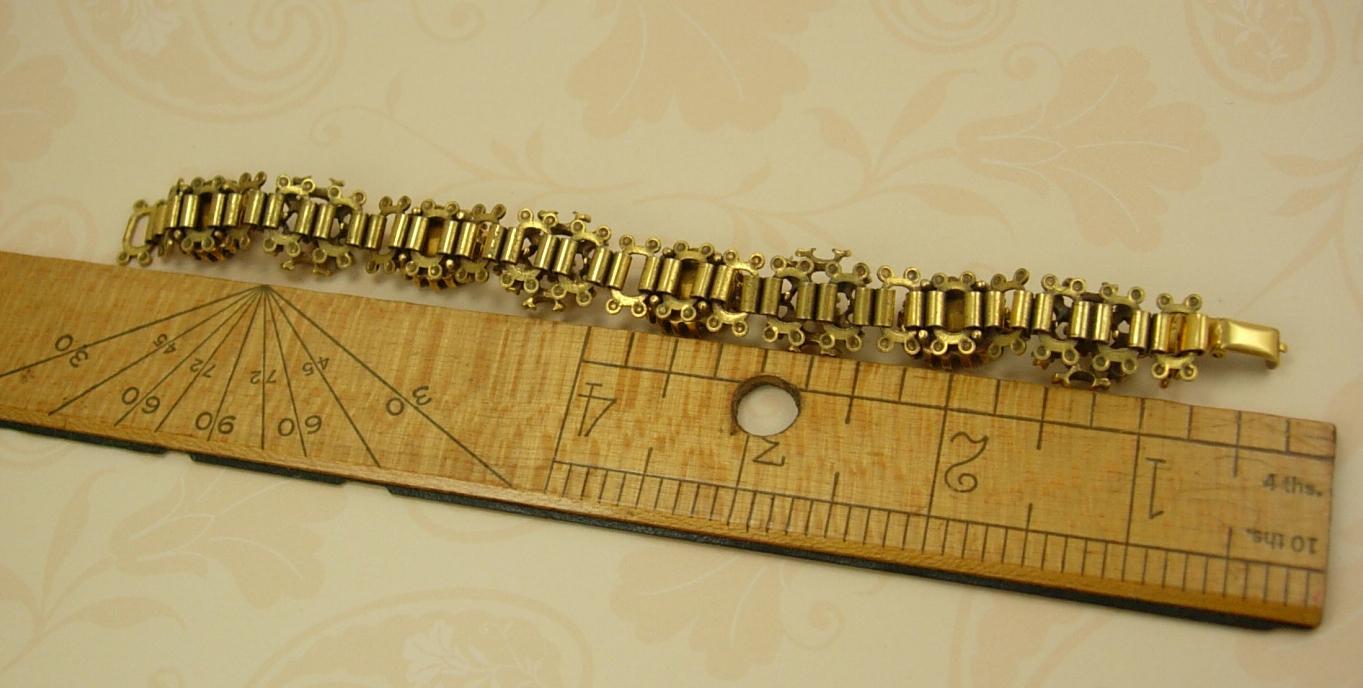 Vintage VIctorian Bookchain RED Bracelet Rhinestone and pearls