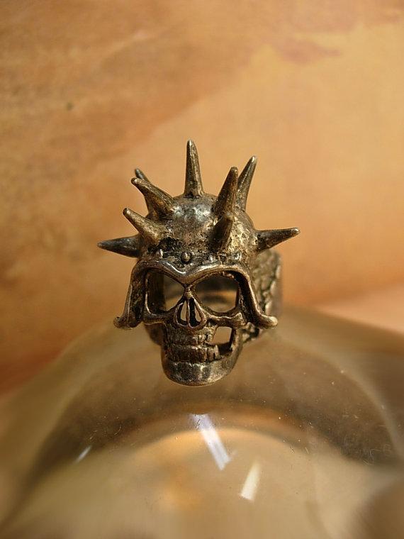 Huge Gothic Skull ring sterling with spiked on his helmet