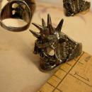 Huge Gothic Skull ring sterling with spiked on his helmet