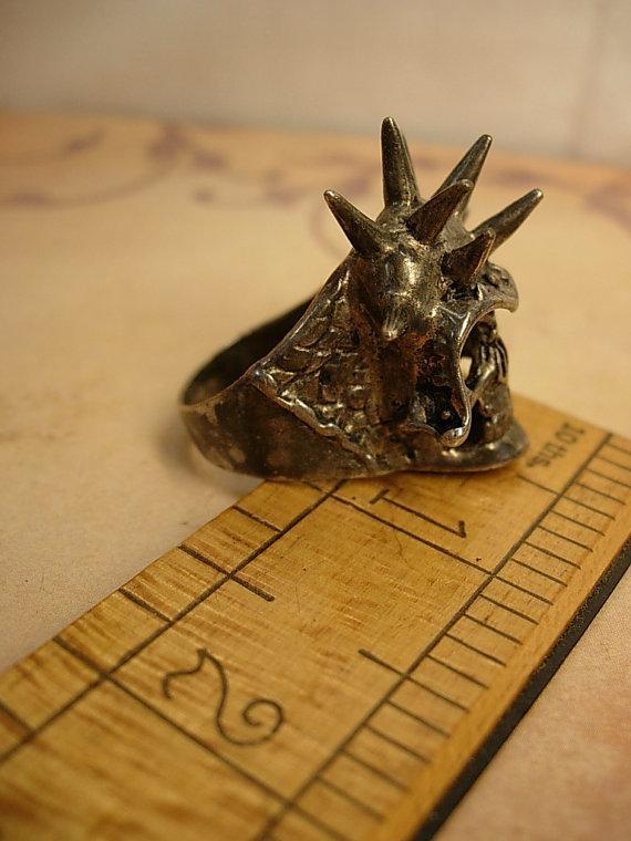 Huge Gothic Skull ring sterling with spiked on his helmet