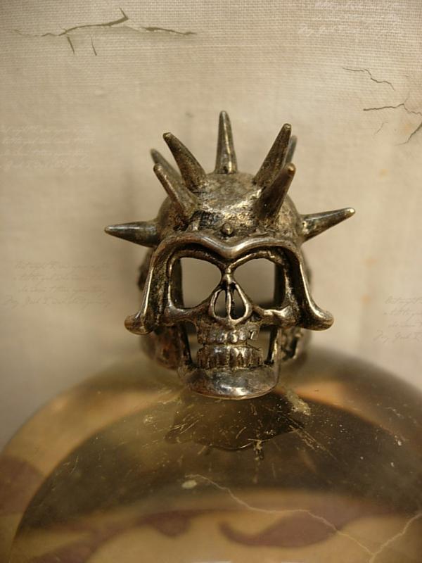 Huge Gothic Skull ring sterling with spiked on his helmet