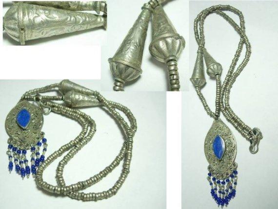 VIntage Bohemian Chic Lapis fringe necklace fancy hand wrought beads