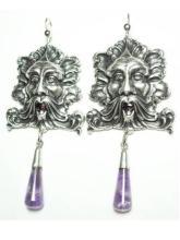 8CT genuine amethyst Bacchus medieval huge nouveau style drop earrings