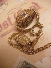 Medusa Flip fob jeweled SLide necklace with miraculous medal