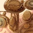 Medusa Flip fob jeweled SLide necklace with miraculous medal