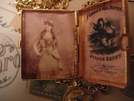 Mermaid Locket necklace Forget me not religious cross & medal gold filled Chain fob charms book locket pearls from the sea