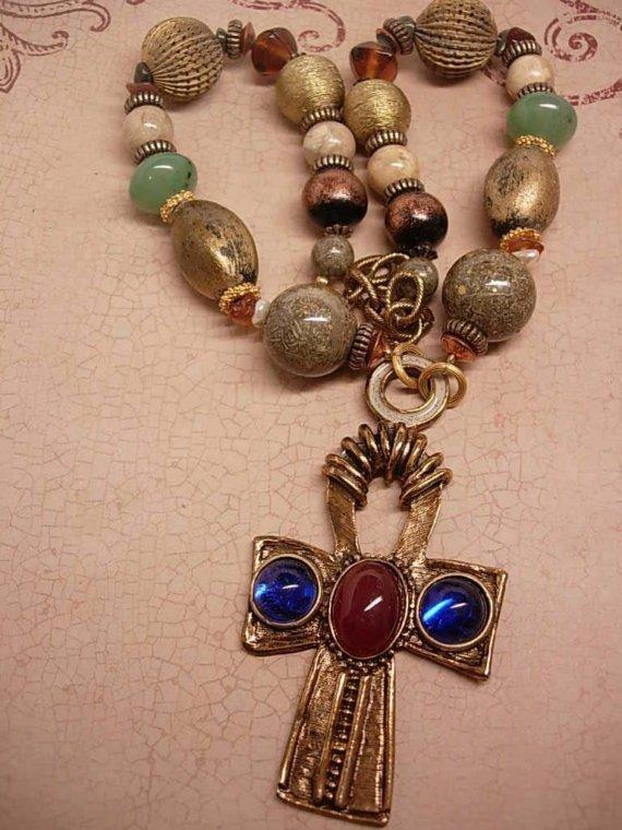 Chunky Vintage Gypsy Goddess of Eternal Life Ankh Necklace signed