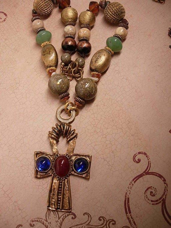 Chunky Vintage Gypsy Goddess of Eternal Life Ankh Necklace signed
