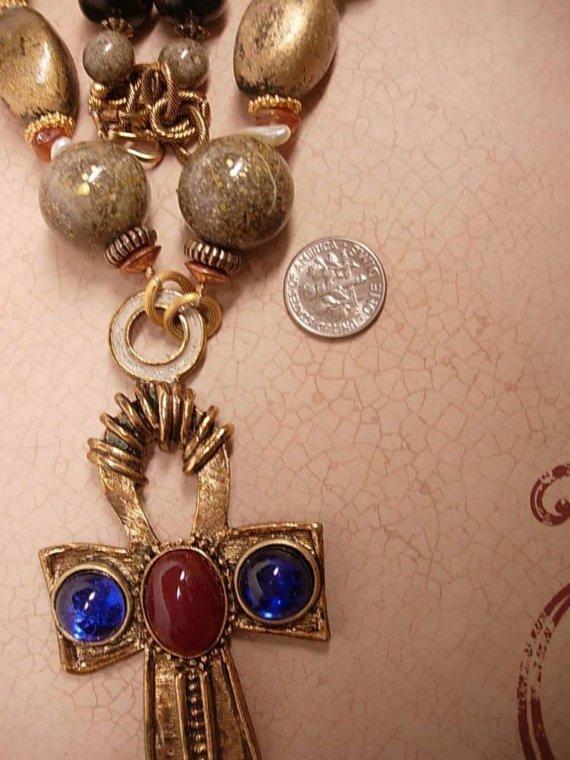 Chunky Vintage Gypsy Goddess of Eternal Life Ankh Necklace signed