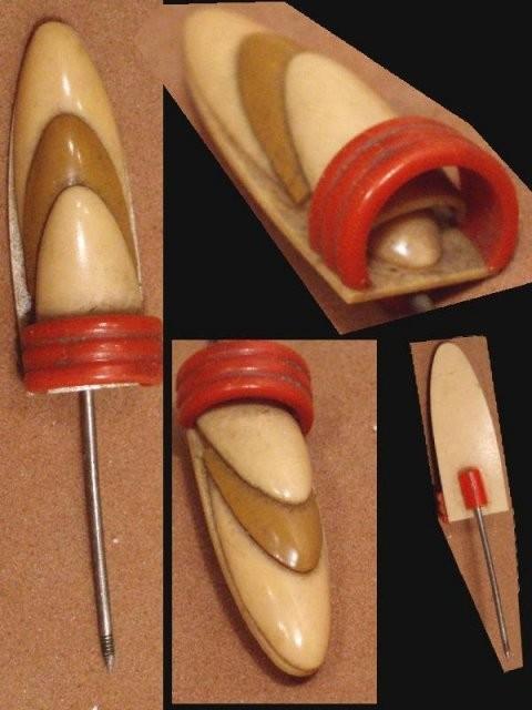 DECO FINGER celluloid bizarre hat stickpin