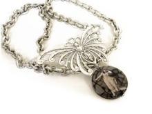 HUGE Bizarre Cleopatra Gothic Spider stone Butterfly reversible necklace