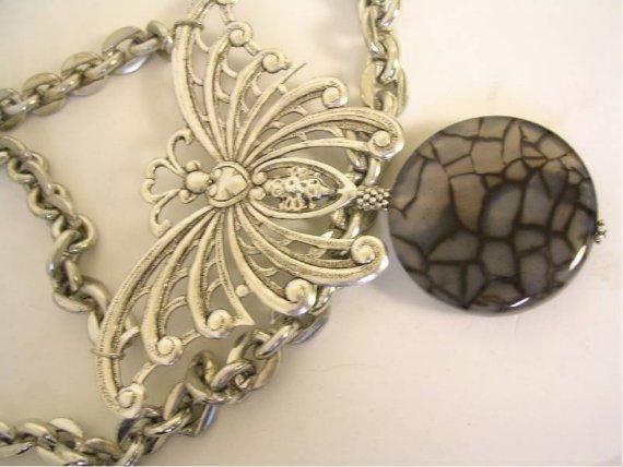 HUGE Bizarre Cleopatra Gothic Spider stone Butterfly reversible necklace