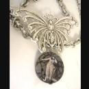 HUGE Bizarre Cleopatra Gothic Spider stone Butterfly reversible necklace