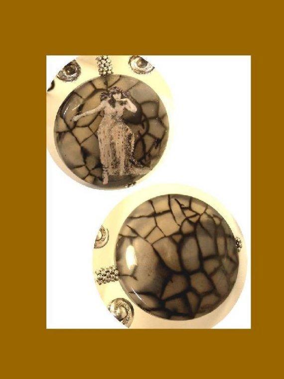 HUGE Bizarre Cleopatra Gothic Spider stone Butterfly reversible necklace